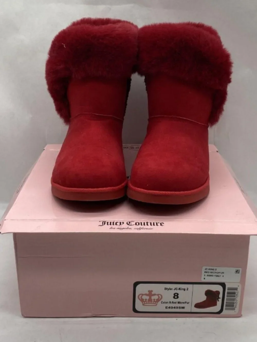 ✨ Juicy Couture Red Faux Suede Fur Lined Winter Snow Ankle Boots Size 8 ✨
